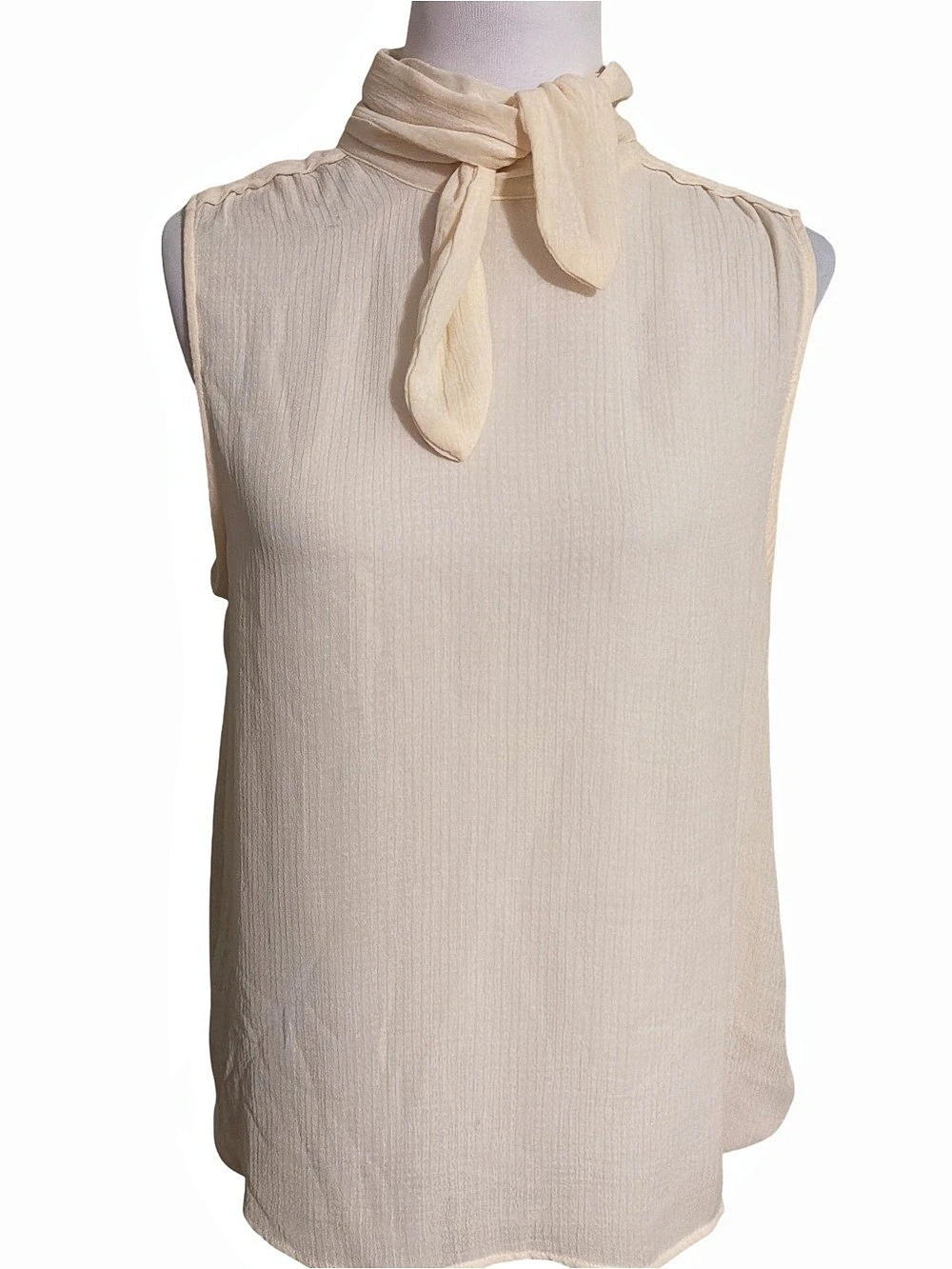 Who What Wear Sleeveless Tie-Neck Blouse in Cream